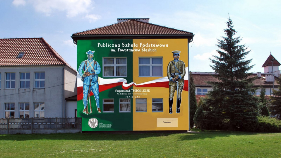 Projekt muralu, który miał powstać na ścianie szkoły w Łubnianach [fot. Hubert Kampa]