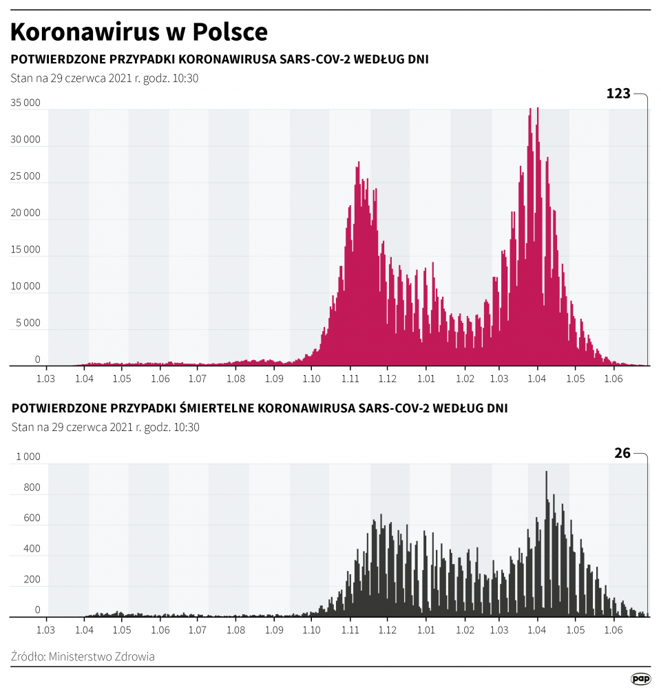 Koronawirus w Polsce - stan na 29 czerwca [Autor: Maciej Zieliński, źródło: PAP]