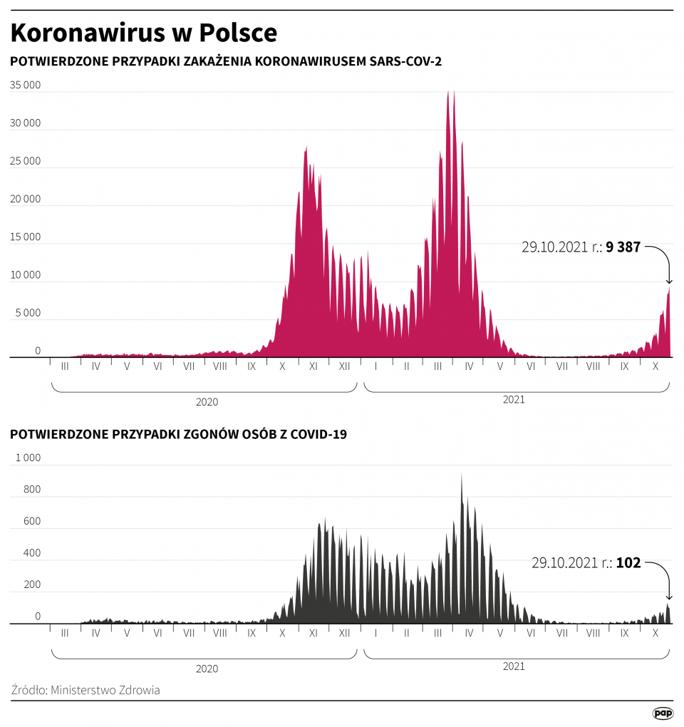 Koronawirus w Polsce - stan na 29 października [Autor: Maciej Zieliński, źródło: PAP]