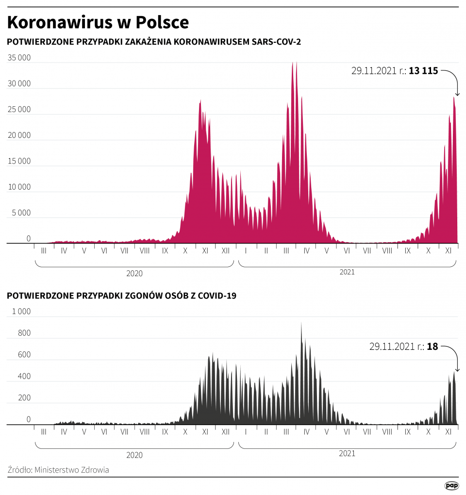 Koronawirus w Polsce - stan na 29 listopada [Autor: Maciej Zieliński, źródło: PAP]
