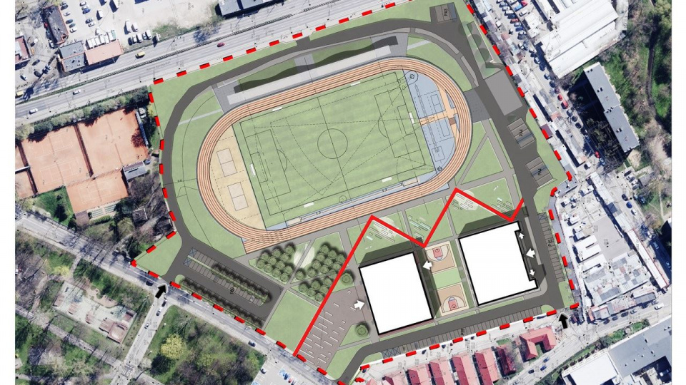 Projekt zagospodarowania stadionu miejskiego w Nysie [rys. PWSZ Nysa]