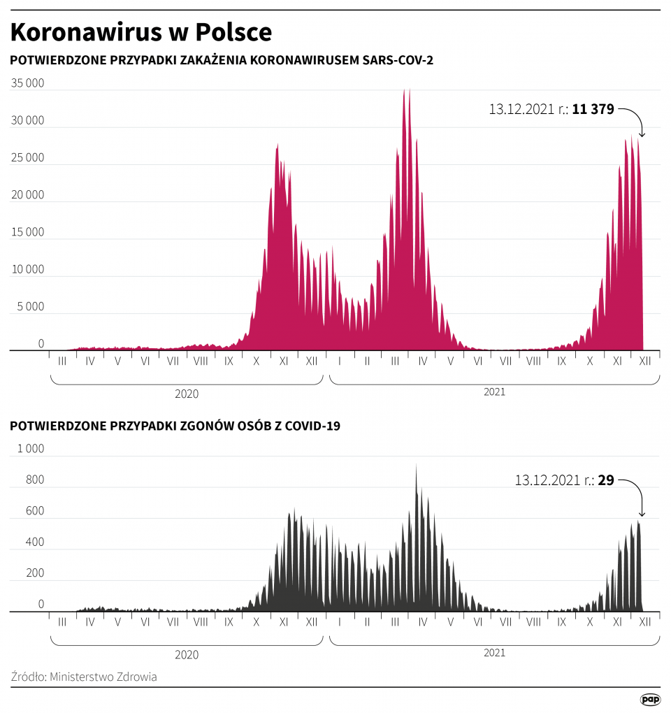 Koronawirus w Polsce - stan na 13 grudnia [Autor: Maciej Zieliński, źródło: PAP]
