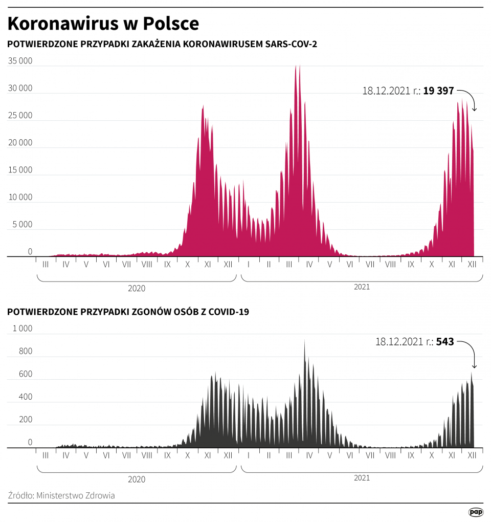 Koronawirus w Polsce - stan na 18 grudnia [rys. Adam Ziemienowicz / PAP]