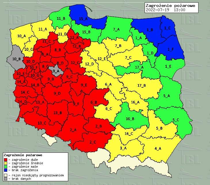 Mapa zagrożenia pożarowego lasu [fot.www.bazapozarow.ibles.pl]