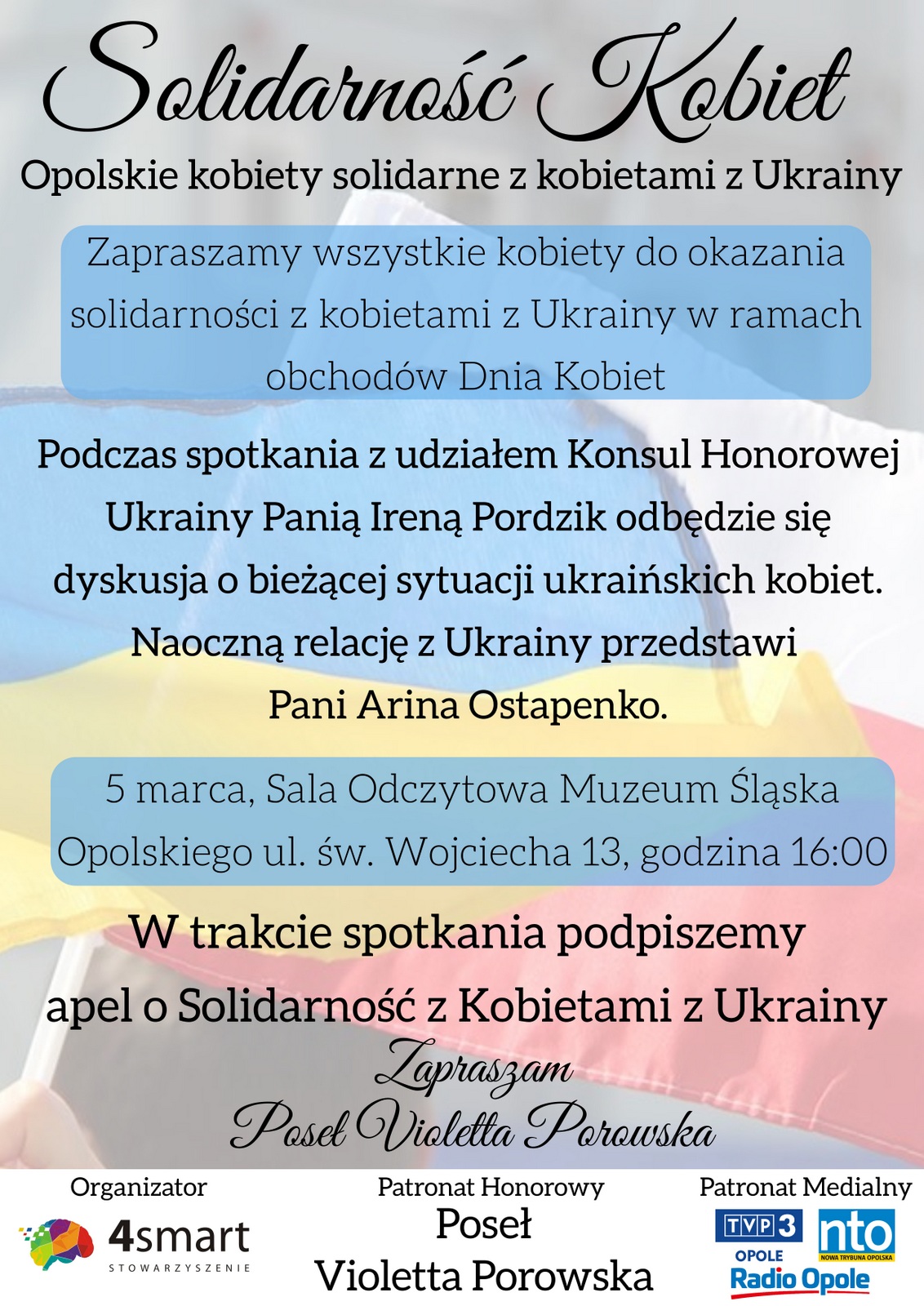 Opolskie kobiety solidarne z kobietami z Ukrainy - wyjątkowe spotkanie w Muzeum Śląska Opolskiego już w sobotę (05.03)