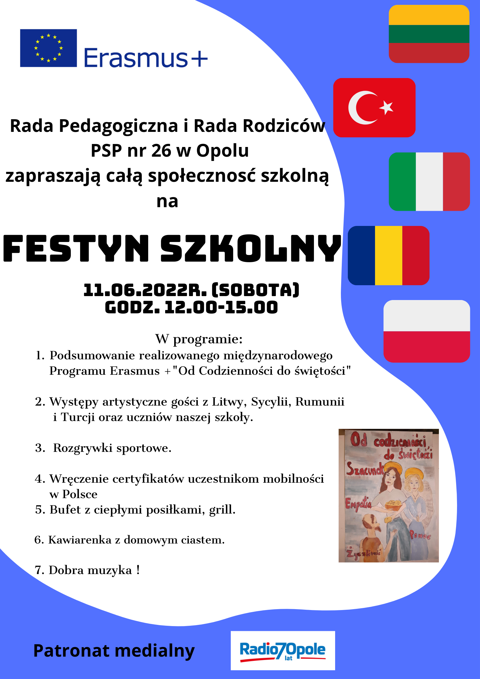 Plakat z programem festynu szkolnego w PSP nr 26 w Opolu