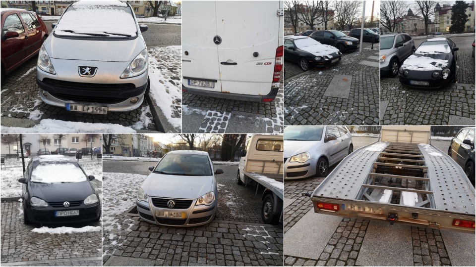 "Porzucone" auta blokują miejsca parkingowe w centrum Głubczyc [fot. słuchacz Radia Opole]