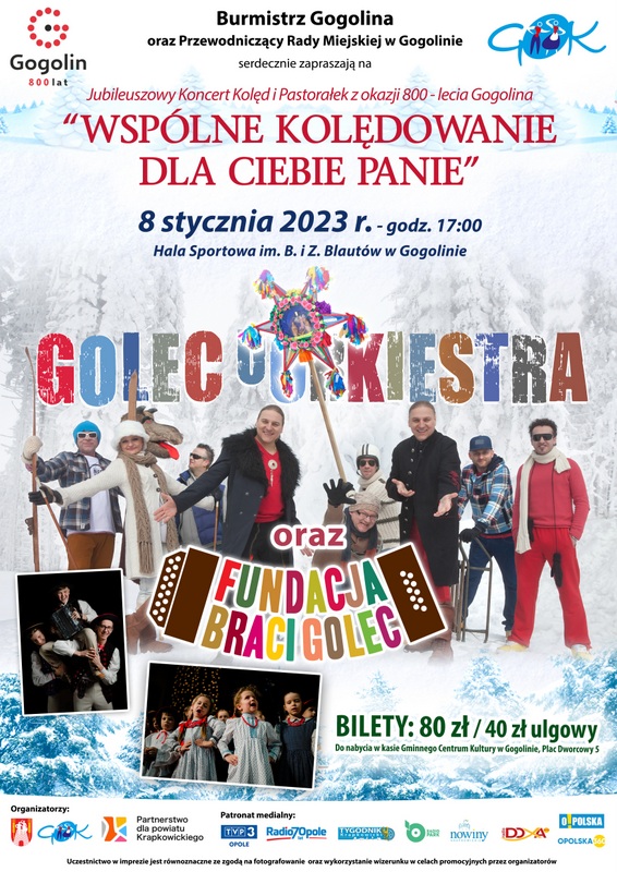 Plakat Jubileuszowego Koncertu Kolęd i Pastorałek z okazji 800-lecia Gogolina