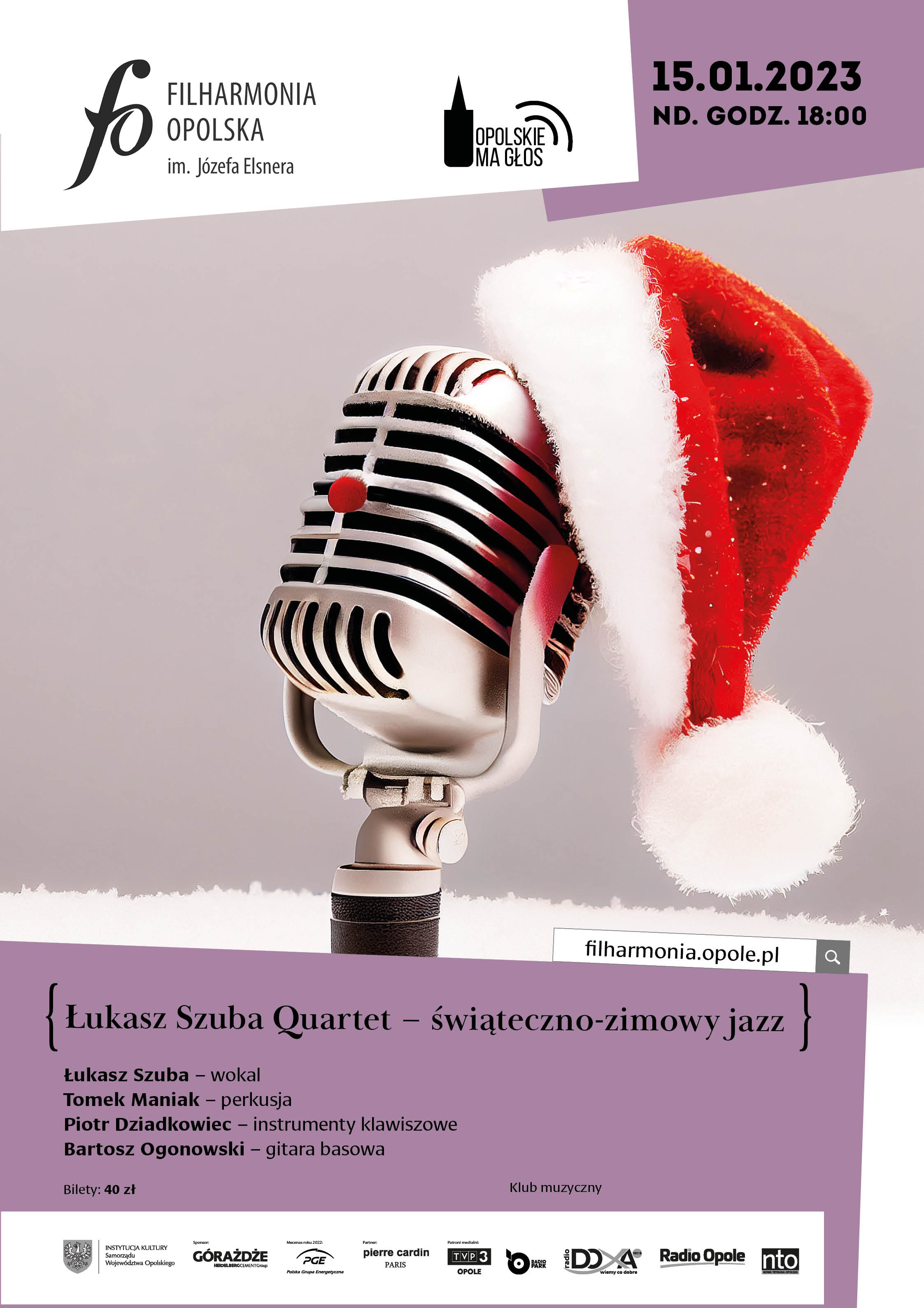 Plakat koncertu Łukasz Szuba Quartet – świąteczno-zimowy jazz