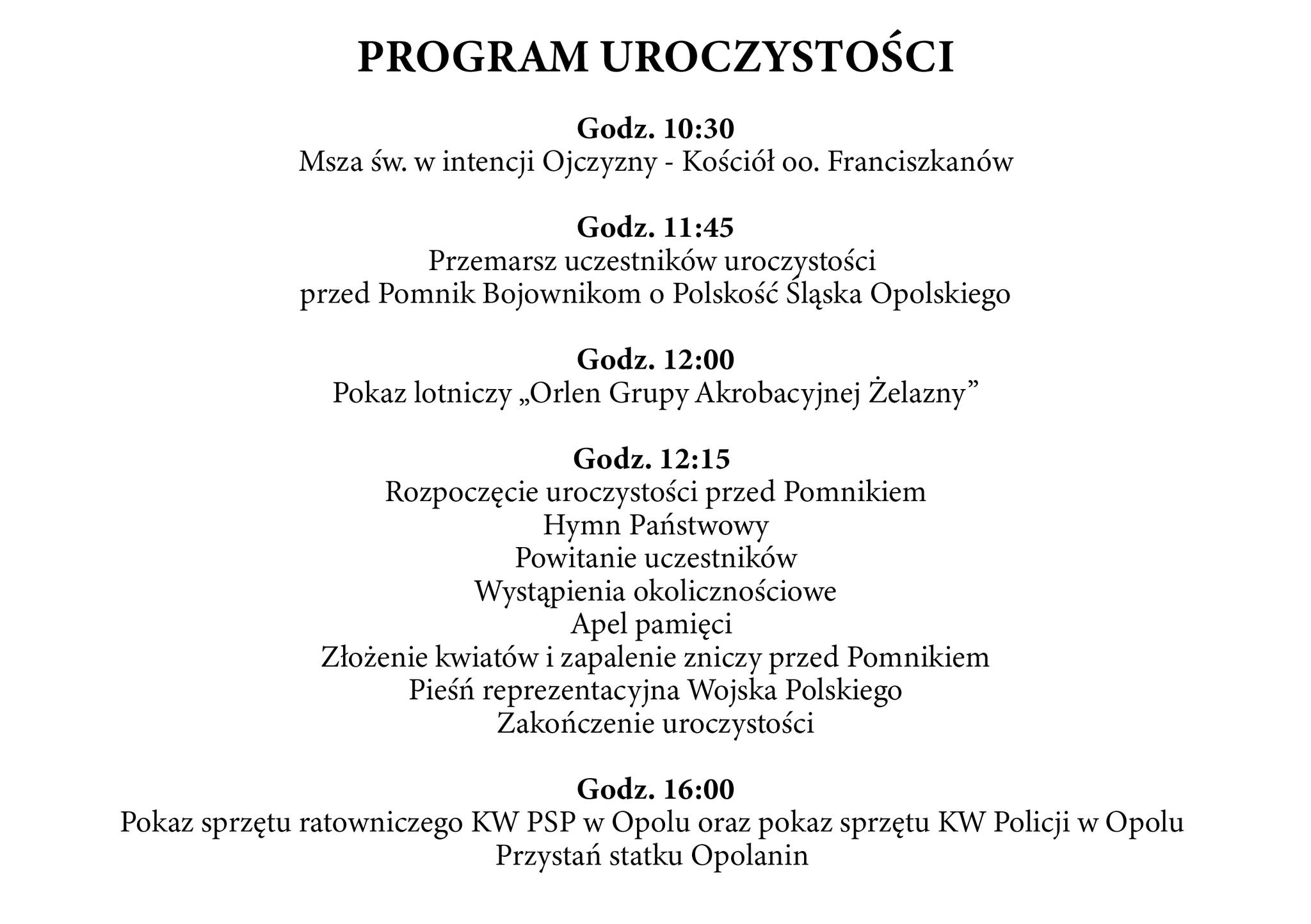 Program oficjalnych obchodów święta 3 Maja w Opolu