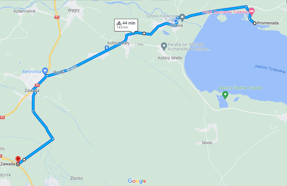 Mapa ścieżki pieszo rowerowej do Turawy