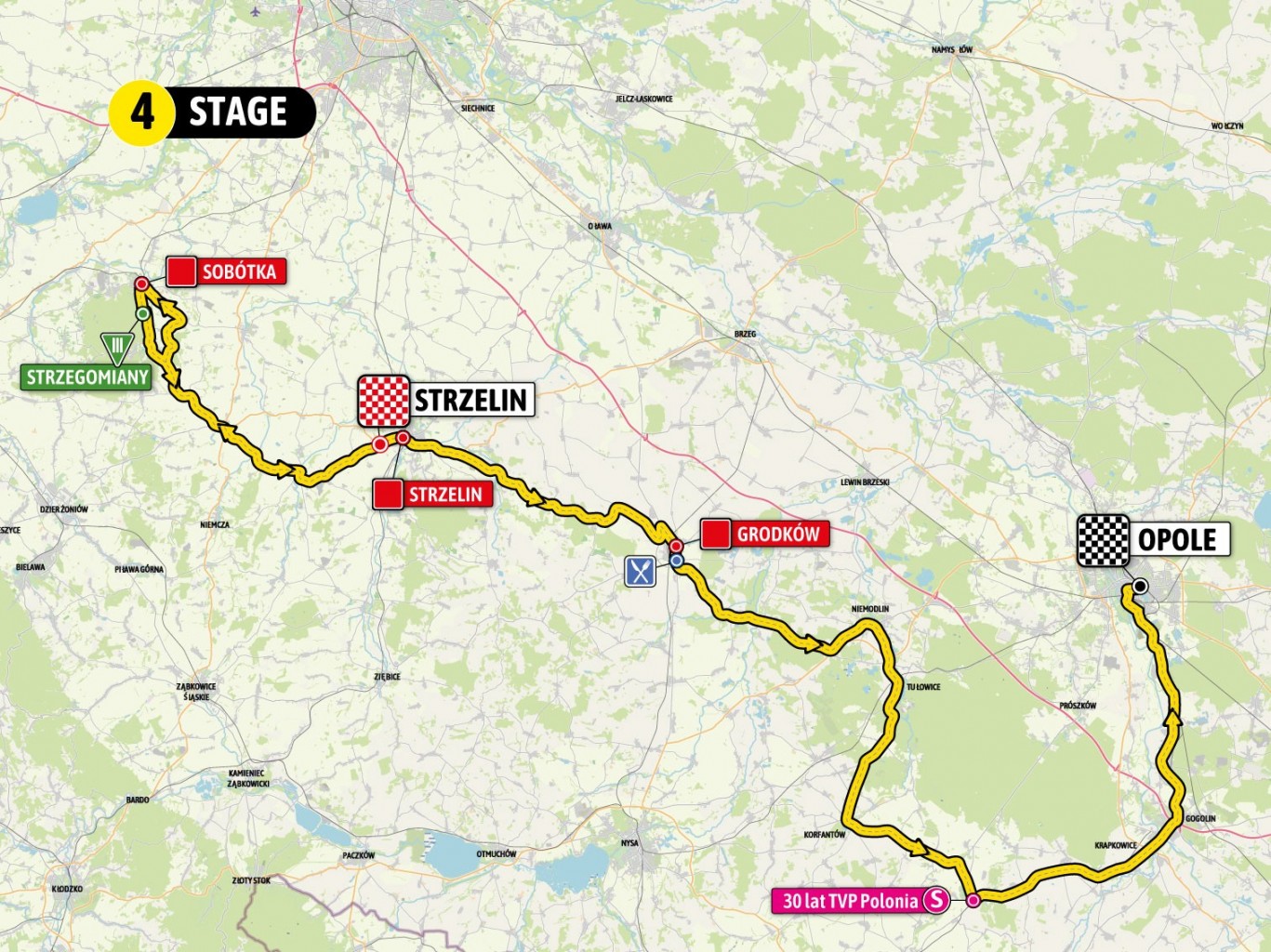 Mapa z trasą IV etapu Strzelin-Opole