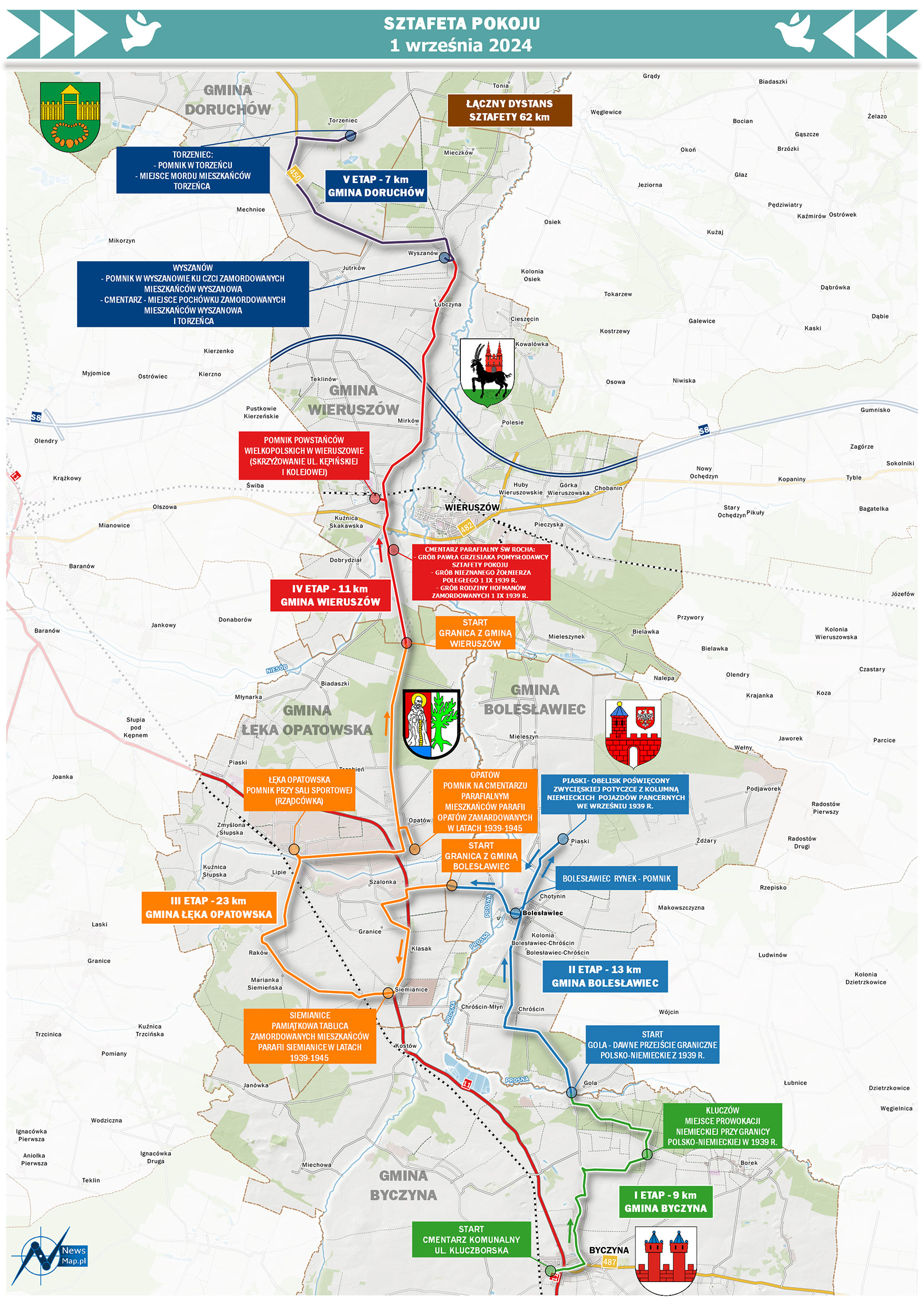 Mapa Sztafety Pokoju 2024