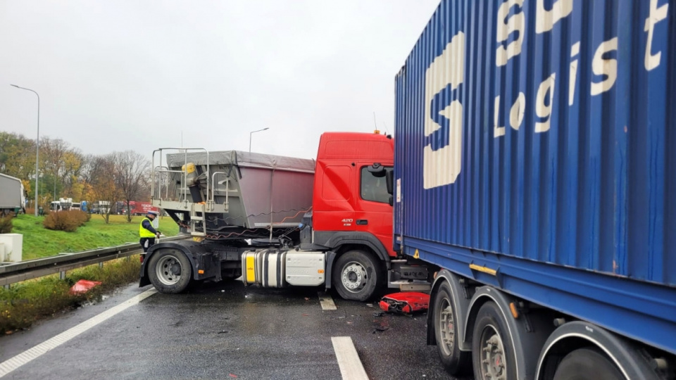 Zderzenie ciężarówek na A4 [fot. Mario]